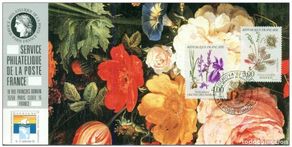 Sellos: 095 Mapa oficial Exposición Génova 1992 Francia FDC Fleurs Orchidée